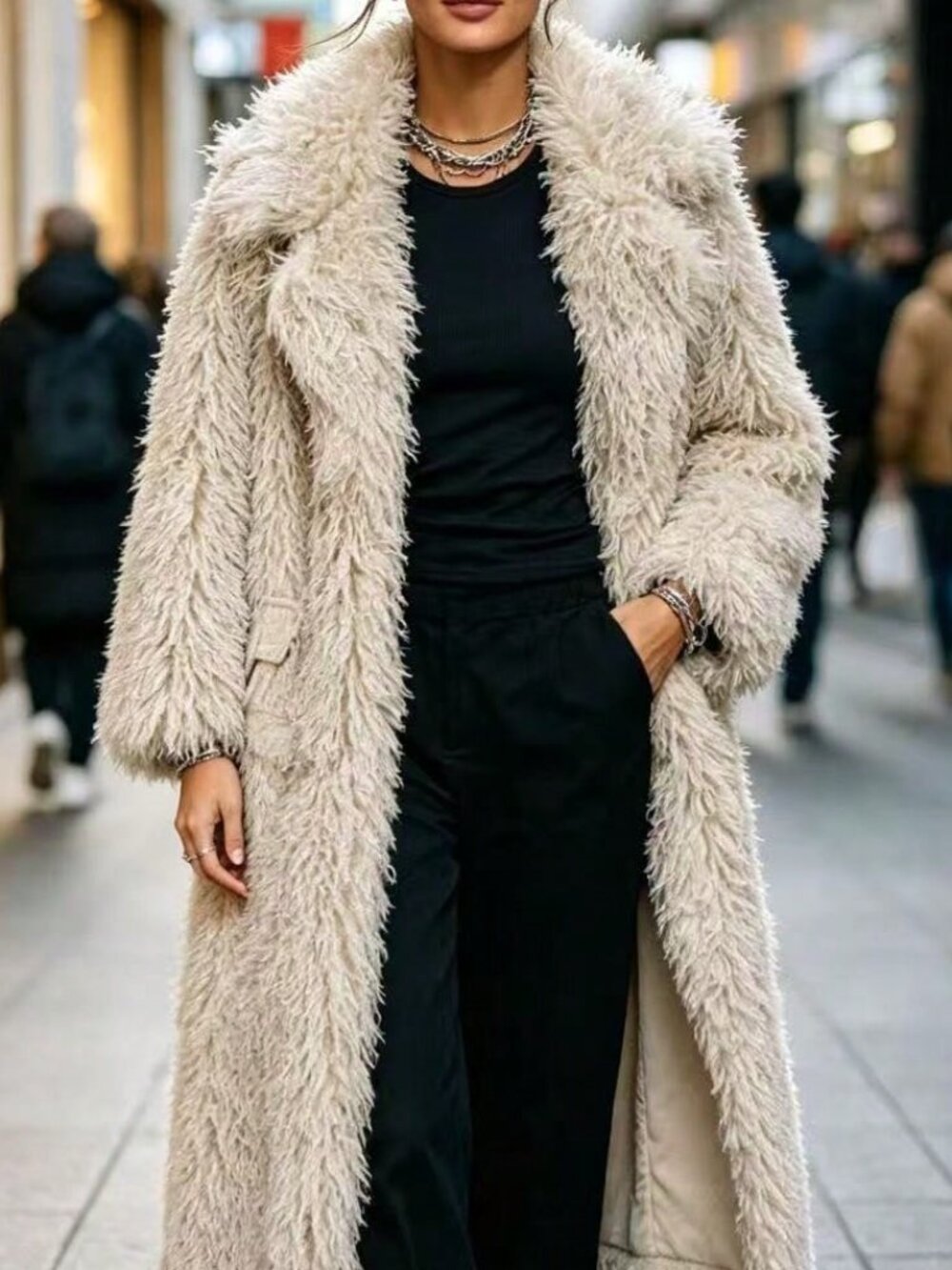 Apricot Fuzzy Women's Oversized Single Breasted Cloak Coat